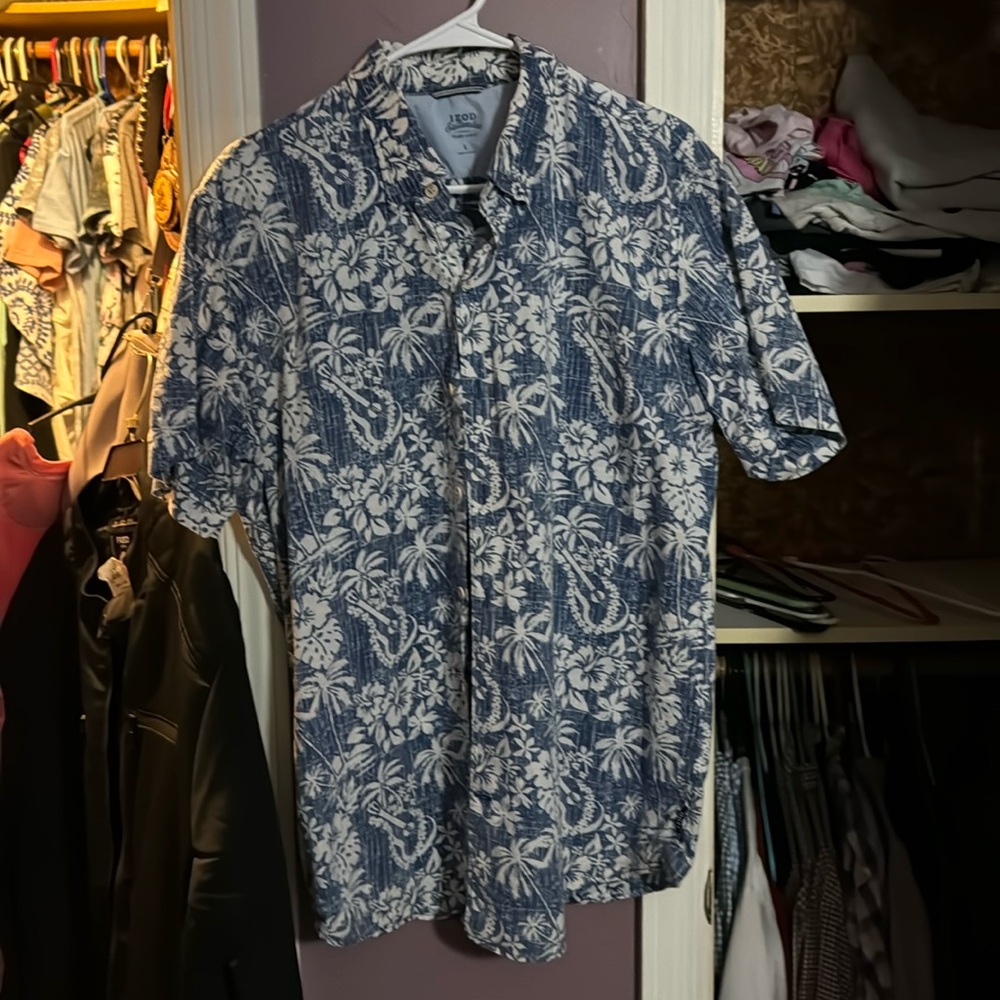 Large izod floral button up have blue and white and multi color
